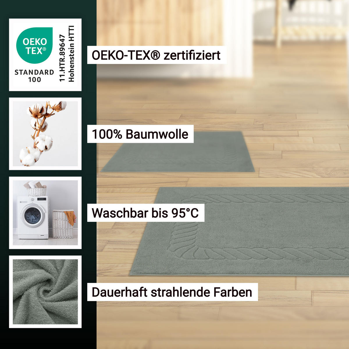 BADEMATTE, 2er-Set, 50x70 cm, 100% Baumwolle, Grau - Hellgrau, Textil (50/70cm) - Zollner