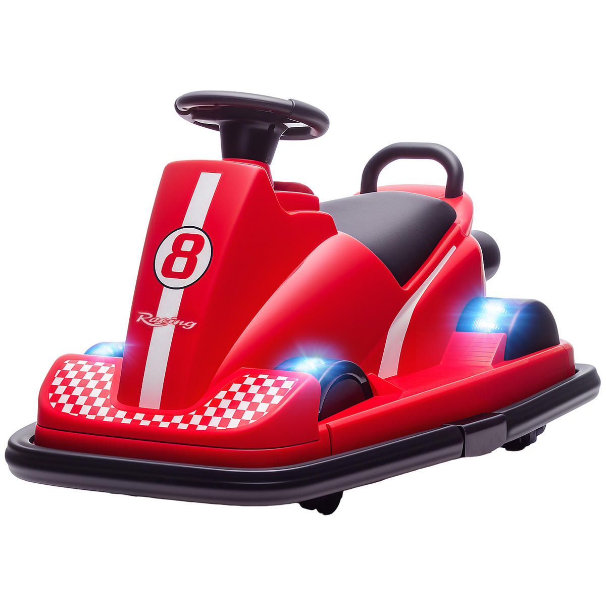 AUTOSCOOTER DE-06256 360° drehbar mit Lenkrad und LED-Lichtern Rot - Rot, Kunststoff/Metall (74/53/48cm) - ComfortXL