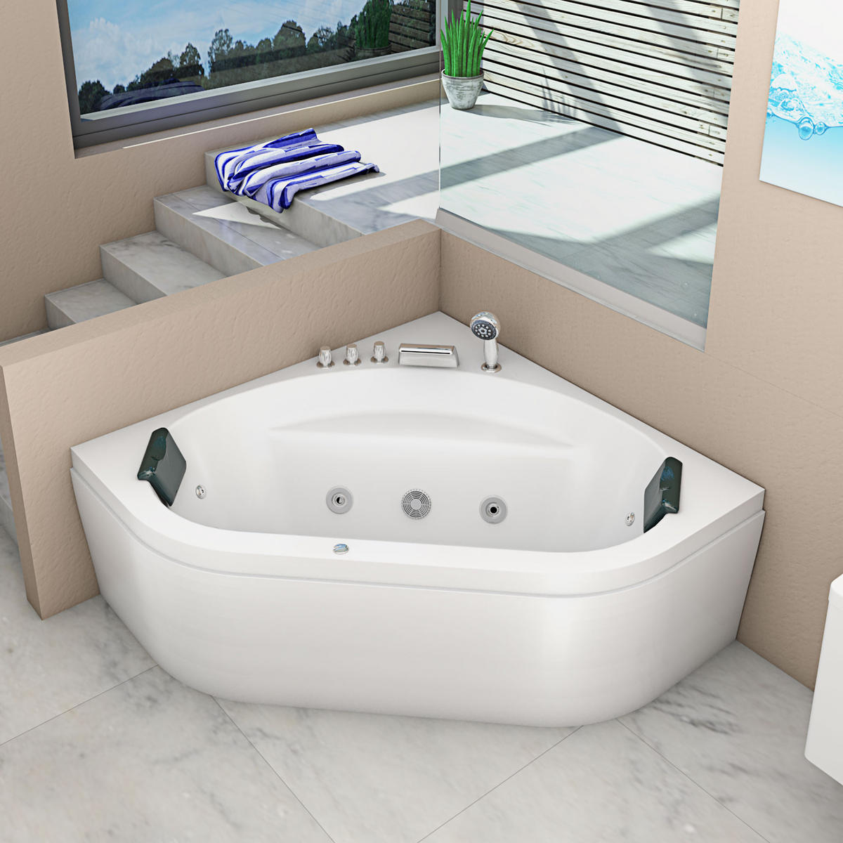 WHIRLPOOL Pool Badewanne Eckwanne W20-SC 140x140 - Weiß, Glas/Kunststoff (140/55/140cm) - AcquaVapore by Sandra Jentho