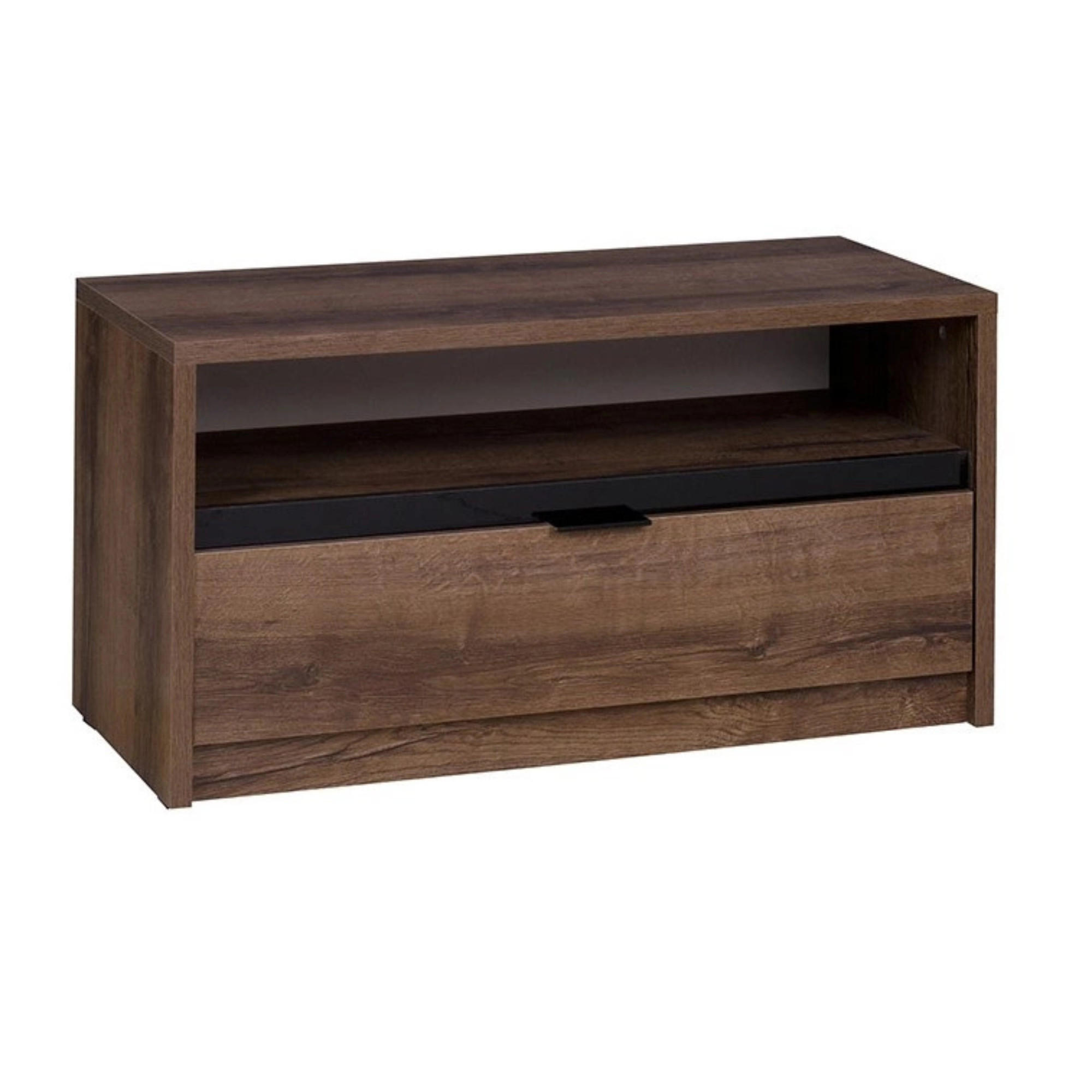 TV-LOWBOARD Martin 90 cm mit Schublade - Schwarz Hochglanz/Schwarz, Holzwerkstoff/Metall (90/46/40cm) - Ravio