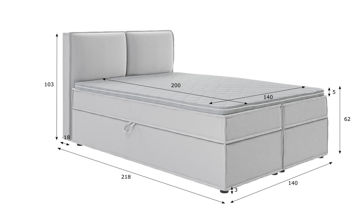 BOXBETT Eclipse 140/200 cm Silber Luxusmicrofaser - Silberfarben/Schwarz, Holz/Kunststoff (140/200cm) - S-Style Möbel