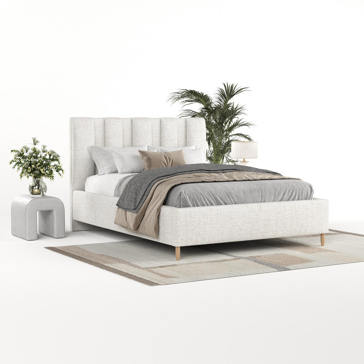 POLSTERBETT Loom 180/200 cm Creme im Neve Stoff - Creme/Naturfarben, Holz/Holzwerkstoff (180/200cm) - AltaBeds