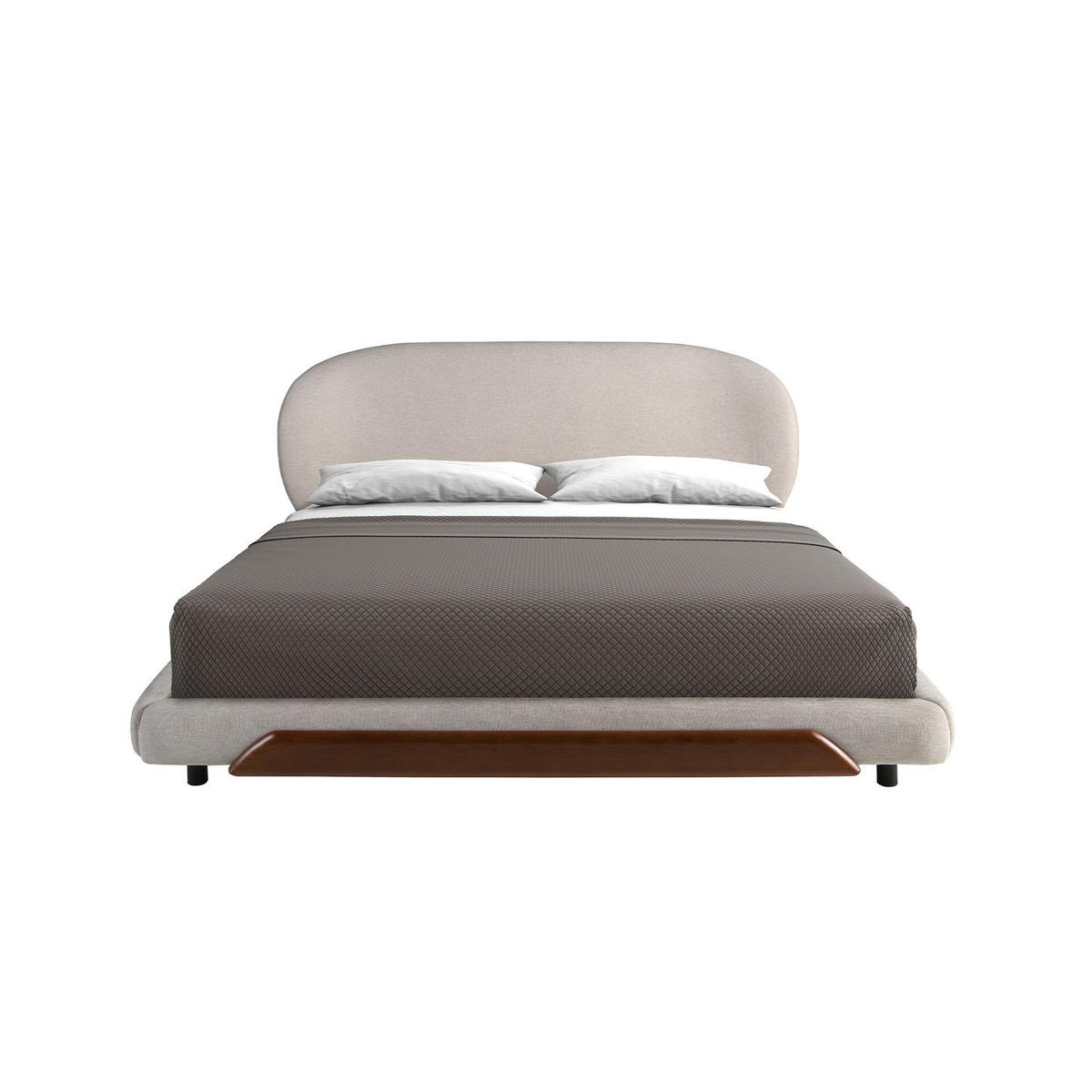BETT aus hellgrauem Stoff - Walnussfarben/Hellgrau, Holzwerkstoff/Textil (180/200cm) - ANGEL CERDA