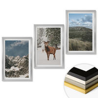 WANDBILDER 3er Set - 40x60 cm Silberner Rahmen - Berge, Schnee, Hirsche, Waldlandschaft - Silberfarben, Kunststoff (40/60cm) - ArtPrintCave