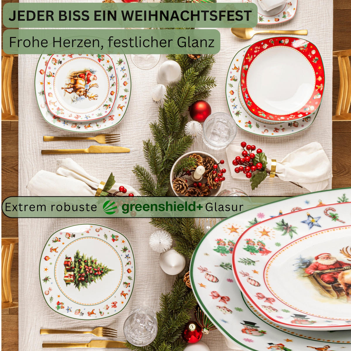 TAFELSERVICE BILGOLA CHRISTMAS DESIGN - 18 teilig aus Porzellan - Weiß, Keramik (29/29/30cm) - Sänger