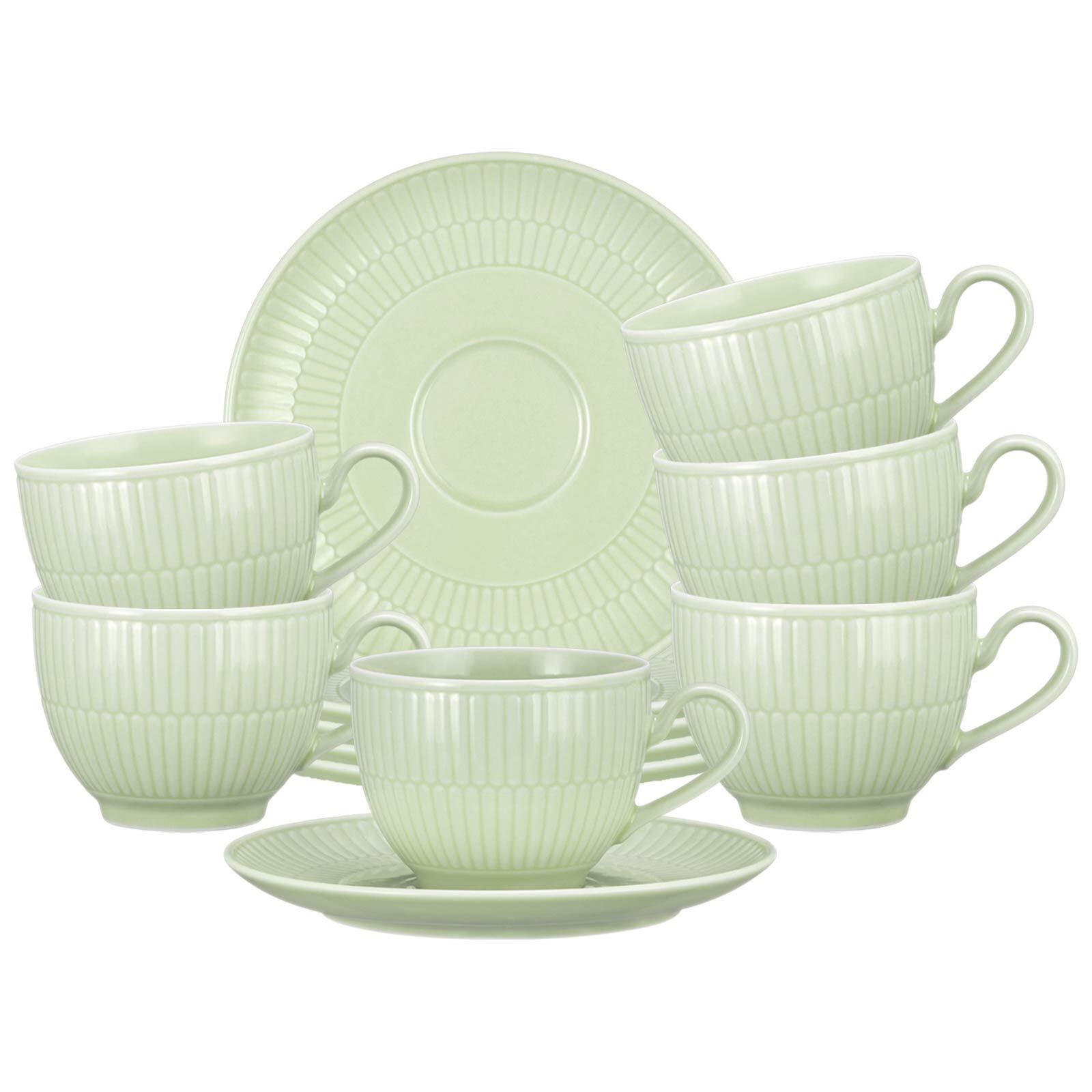KAFFEETASSEN MIT UNTERTASSEN Amina Seladon 250 ml 6er Set - Grün, Keramik (0.25L) - Seltmann Weiden