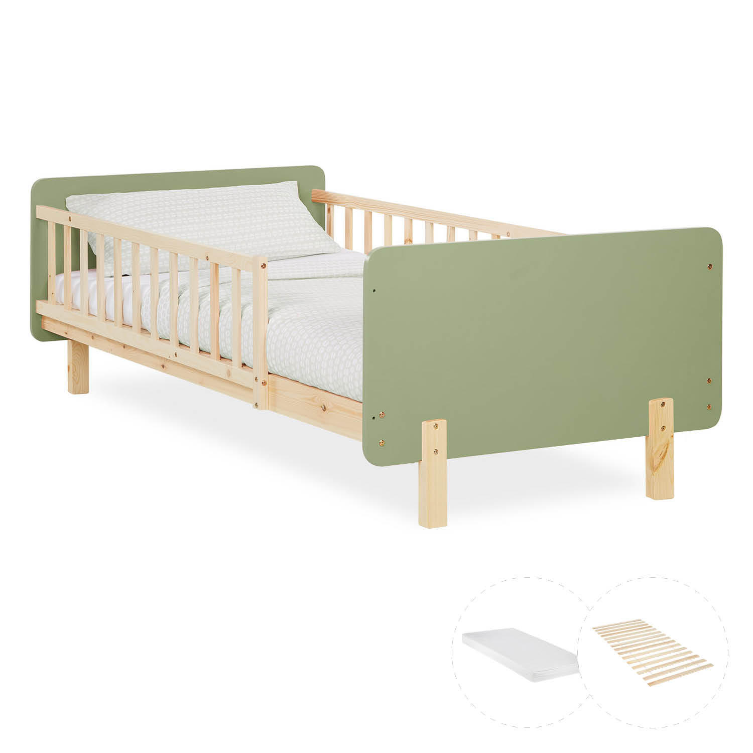 KINDERBETT Grün 90/200 Lattenrost Matratze Rausfallschutz - Grün, Holz (100/67/208cm) - Homestyle4u