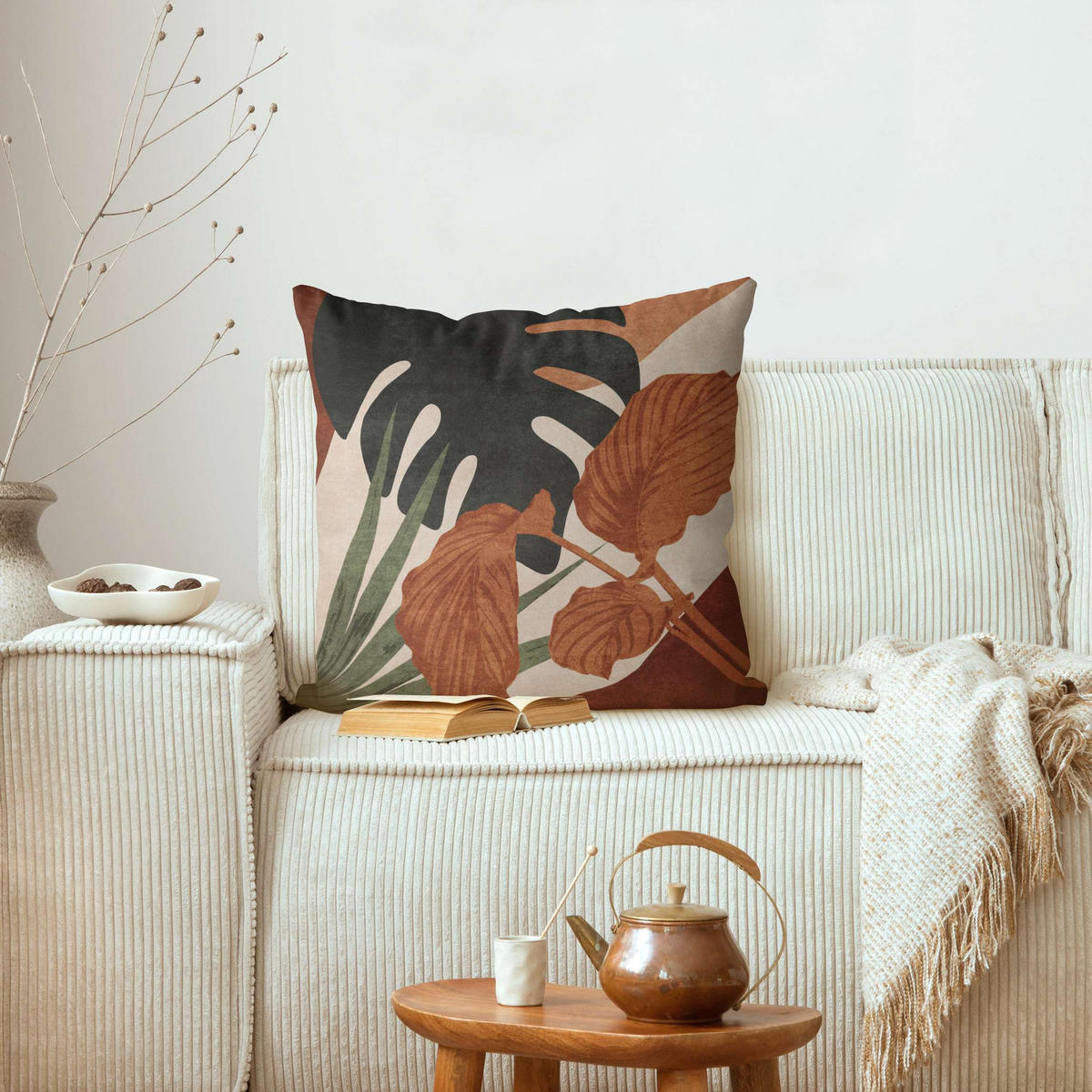 KISSENBEZUG Tropische Boho Blätter 40/40 cm - Eichefarben, Textil (40/40cm) - Bilderwelten