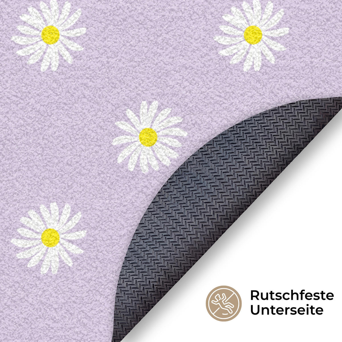 FUSSMATTE Gänseblümchen - Pastell - Weiß - Lila - Blumen Sauberlaufmatte 120x120 cm - Flieder, Kunststoff (120/120cm) - MuchoWow