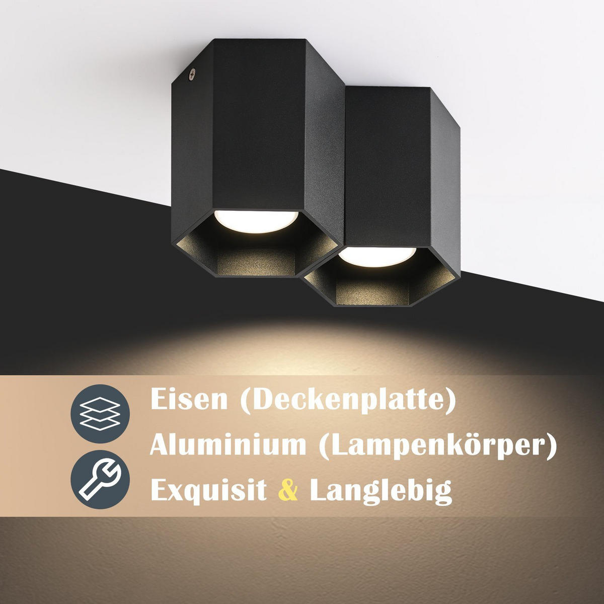 DECKENSTRAHLER Ino 18/11/11cm - Schwarz, Metall (18/11/11cm) - ZMH