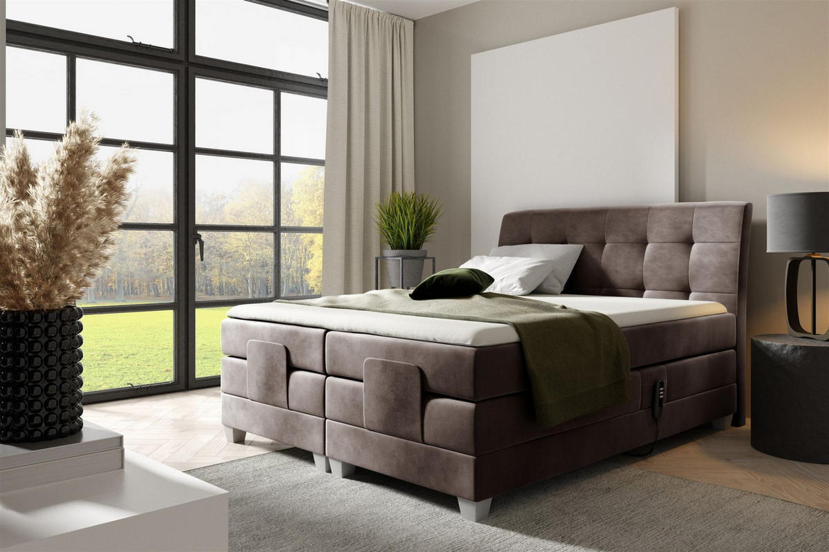 BOXSPRINGBETT Elektrisch Franco - Braun, Holzwerkstoff/Textil (120/200cm) - Fun Möbel