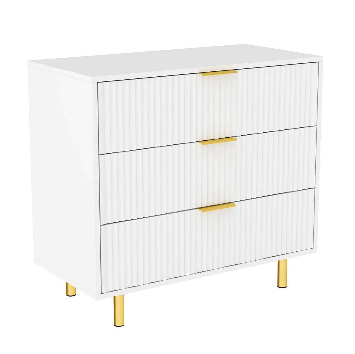 KOMODA z MDF 40/80/72 cm se 3 zásuvkami, reliéfním čelem a zlatými kovovými nohami, Bílá - bílá, kompozitní dřevo (80/72/40cm) - Redom