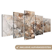 LEINWANDBILD 5er Set Mandelblüte - Abstrakt - Beige 150x80 cm - Beige, Textil (150/80cm) - MuchoWow