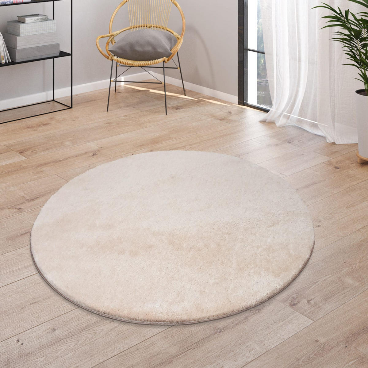 TEPPICH Kurzflor waschbar Unifarben Wohnzimmer schmutzabweisend Beige Rund 200D - Beige, Textil (200/200cm) - KADIMA DESIGN