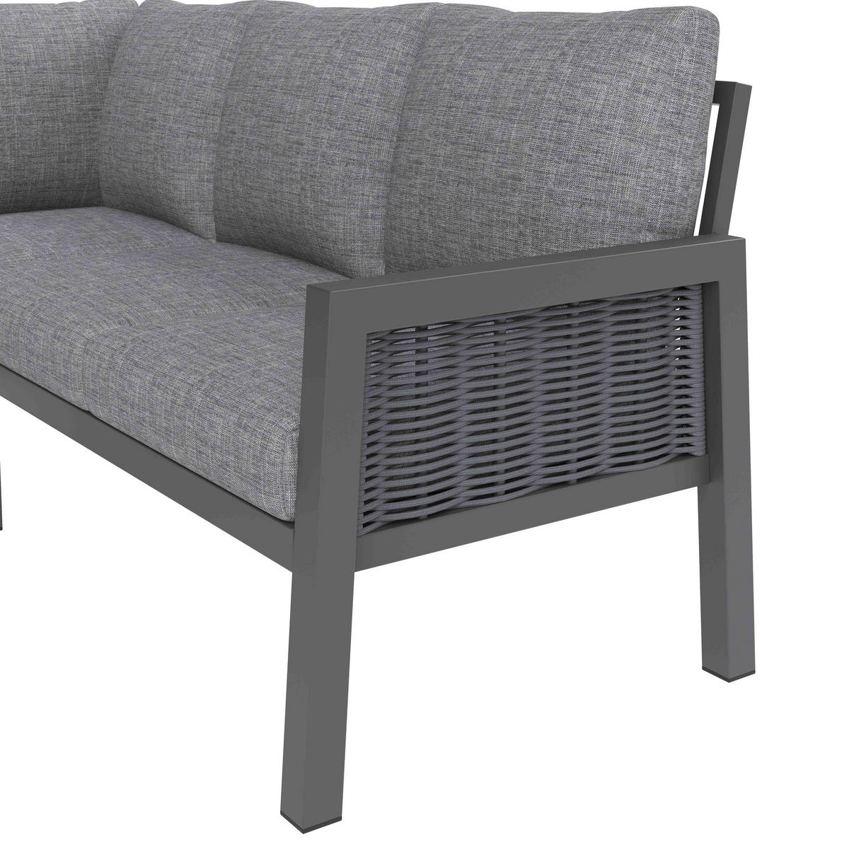 GARTEN-ESSGRUPPE 8 Personen Eckstellung Glastisch Grau - Grau, Textil - FLIEKS