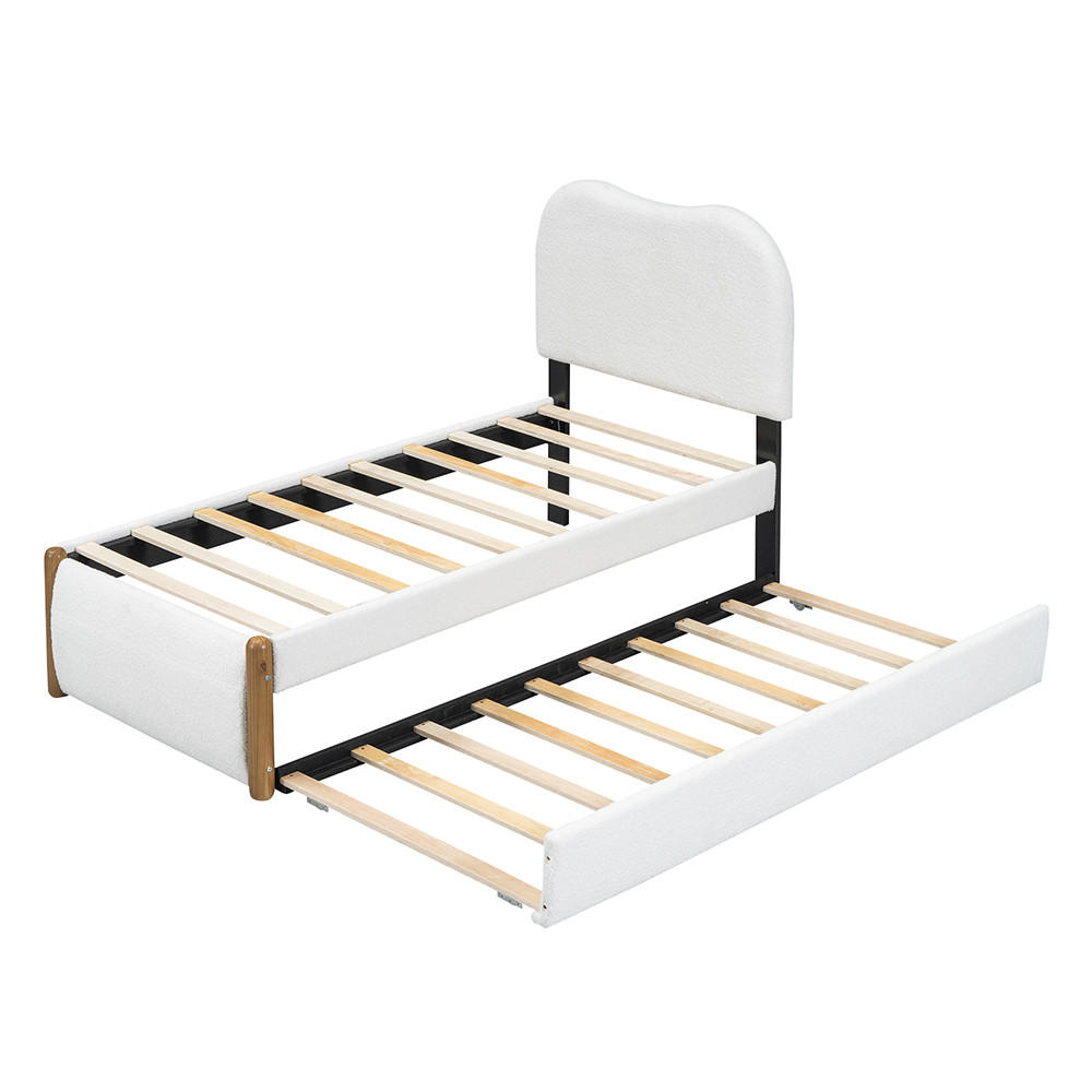 POLSTERBETT 90/200 cm in White mit praktischem ausziehbares Rollbett - Weiß, Holz/Textil (90/200cm) - KOMHTOM