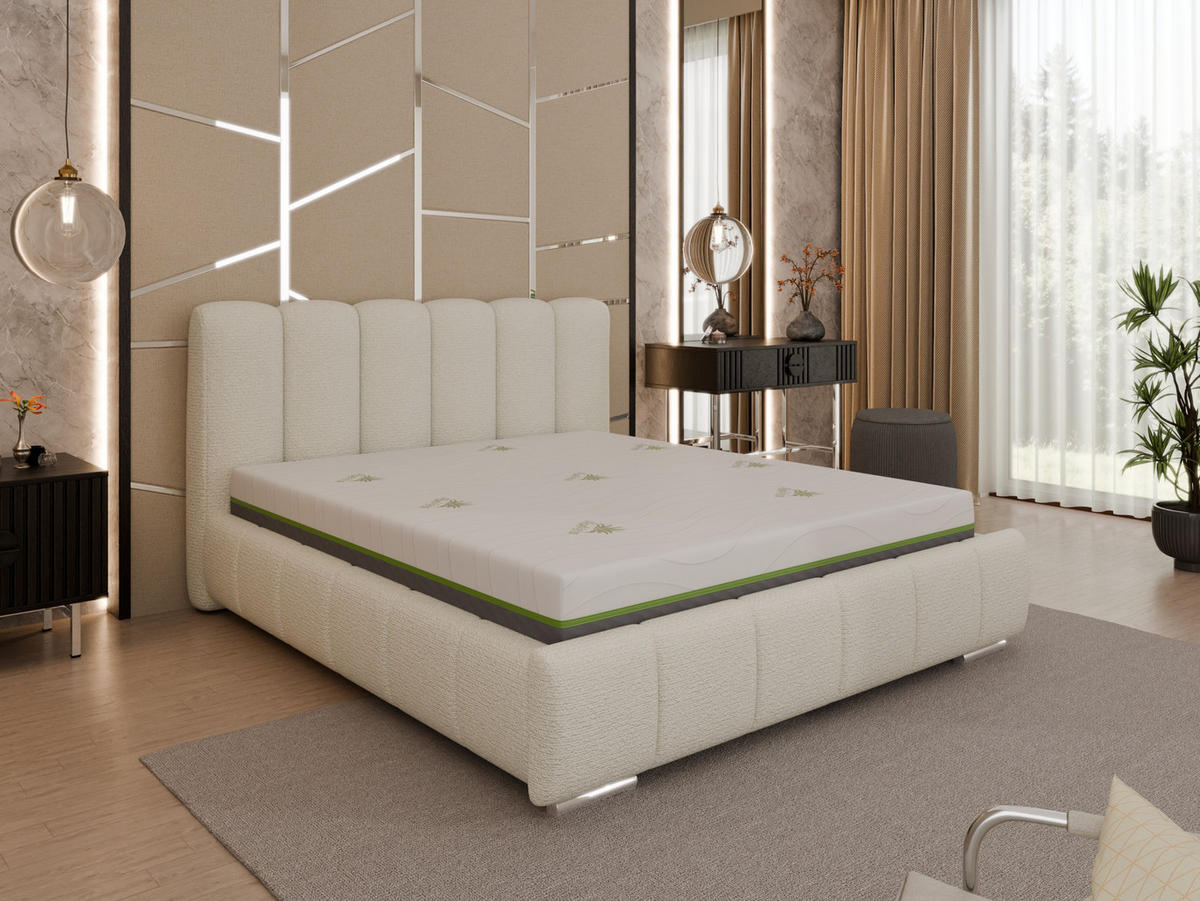 POLSTERBETT Zaira 160x200cm – Elegantes Polsterbett für modernen Wohnstil , ZONIERTE TASCHENFEDERN KOKOS (21cm), creme - Creme, Holz (160/200cm) - Homesy