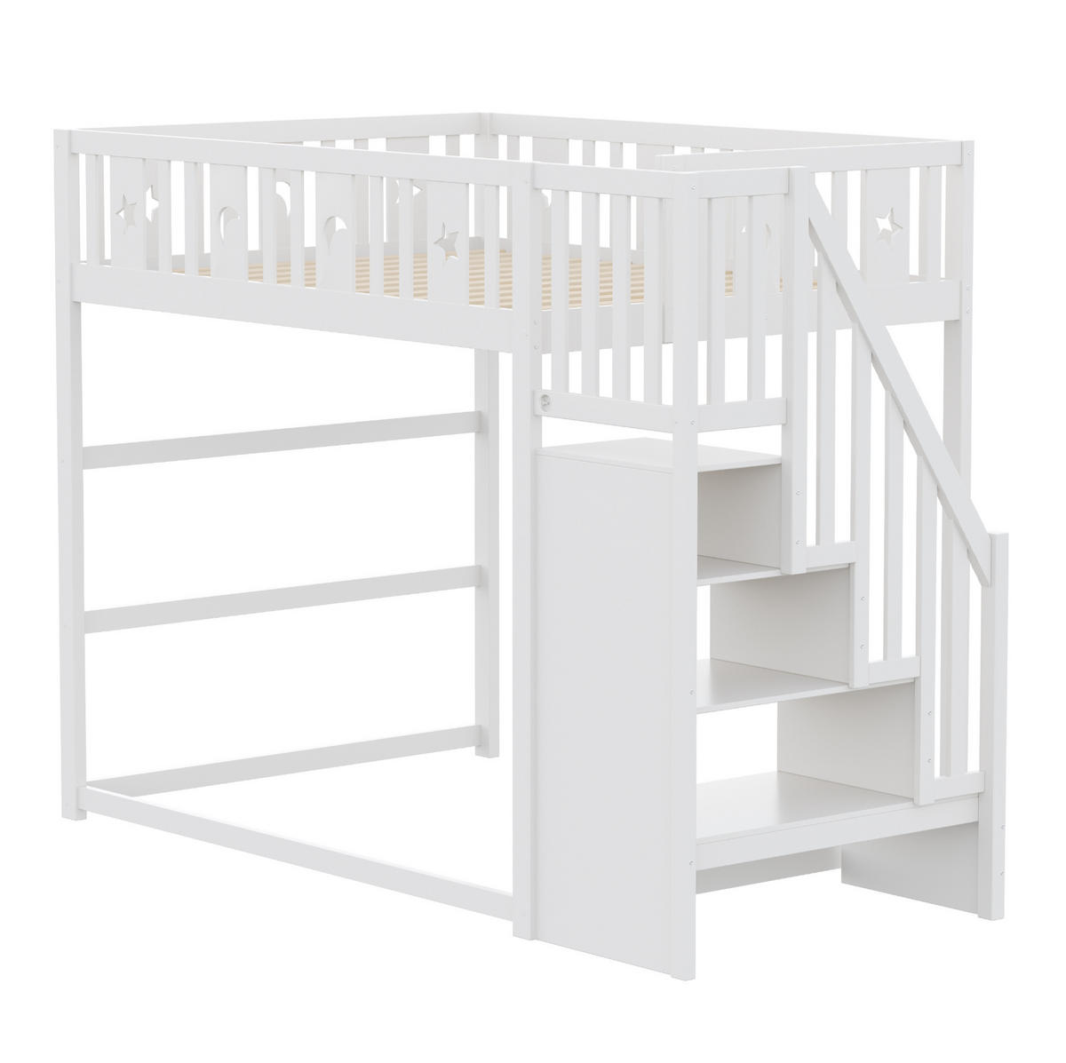 HOCHBETT 140/200 cm aus Massivholz mit Treppe, Regal und Sofabereich in Weiß - Weiß, Holz (140/200cm) - Flora Grace