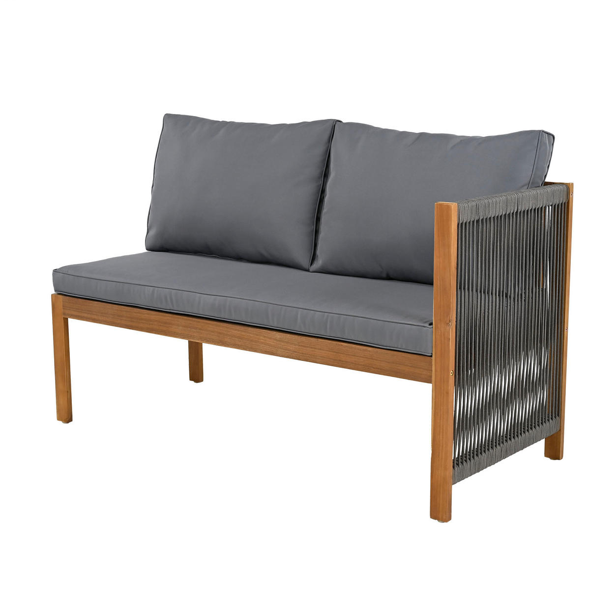 LOUNGESET Grau Eck Mit Couchtisch Akazie - Grau, Textil - FLIEKS