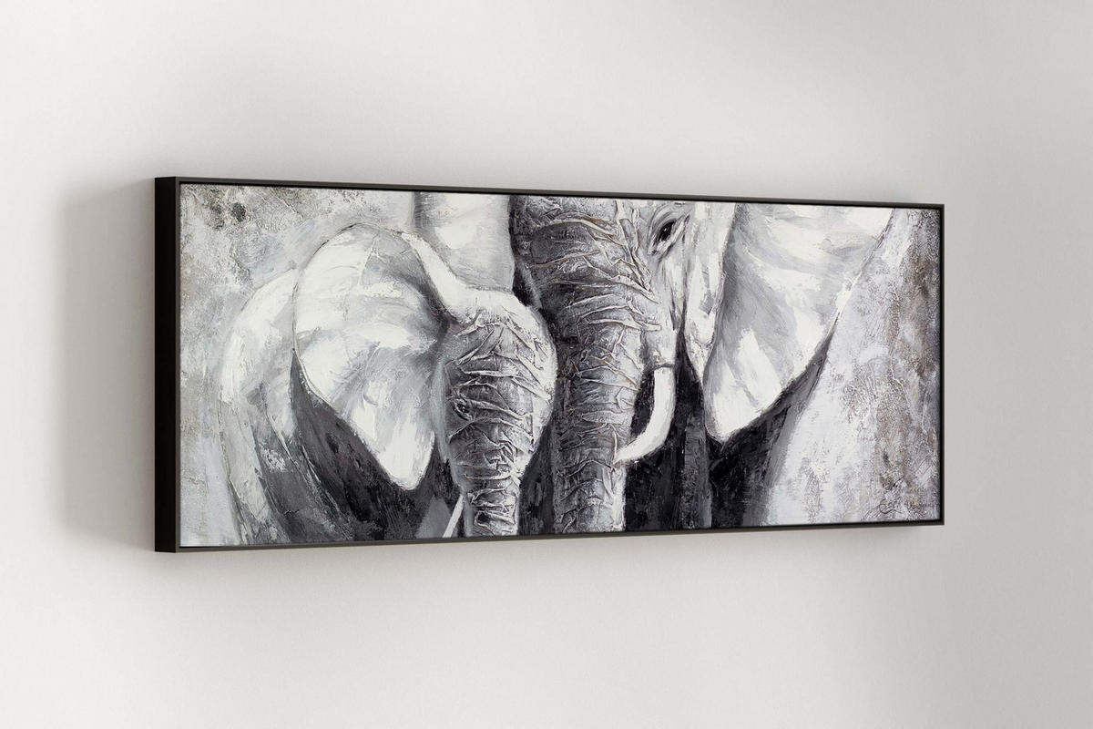 RUČNE MAĽOVANÝ AKRYLOVÝ OBRAZ 150/50 cm, sivý, zvierací motív - sivá, drevo/textil (150/50cm) - KUNSTLOFT