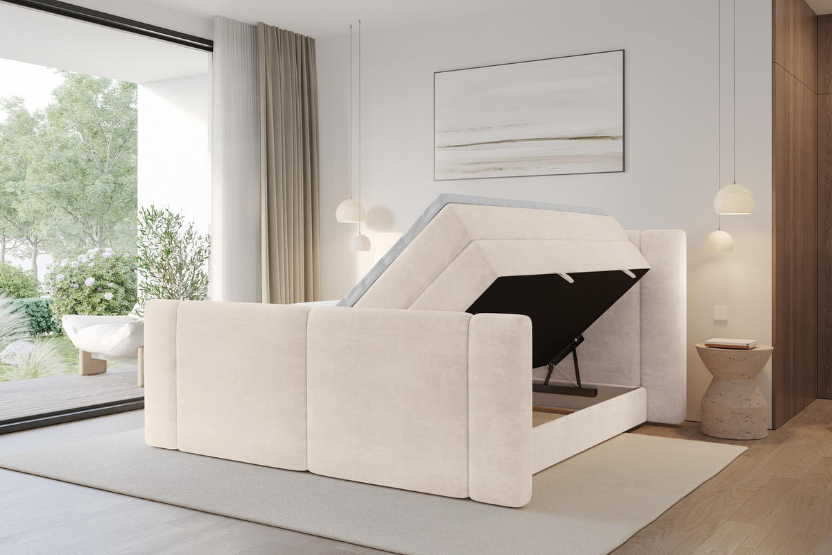 BOXSPRINGBETT mit Matratze H3/H4 - EVON KING Zanozek - 160x200 cm Beige - Champagner, Holzwerkstoff (160/200cm) - ALTDECOR
