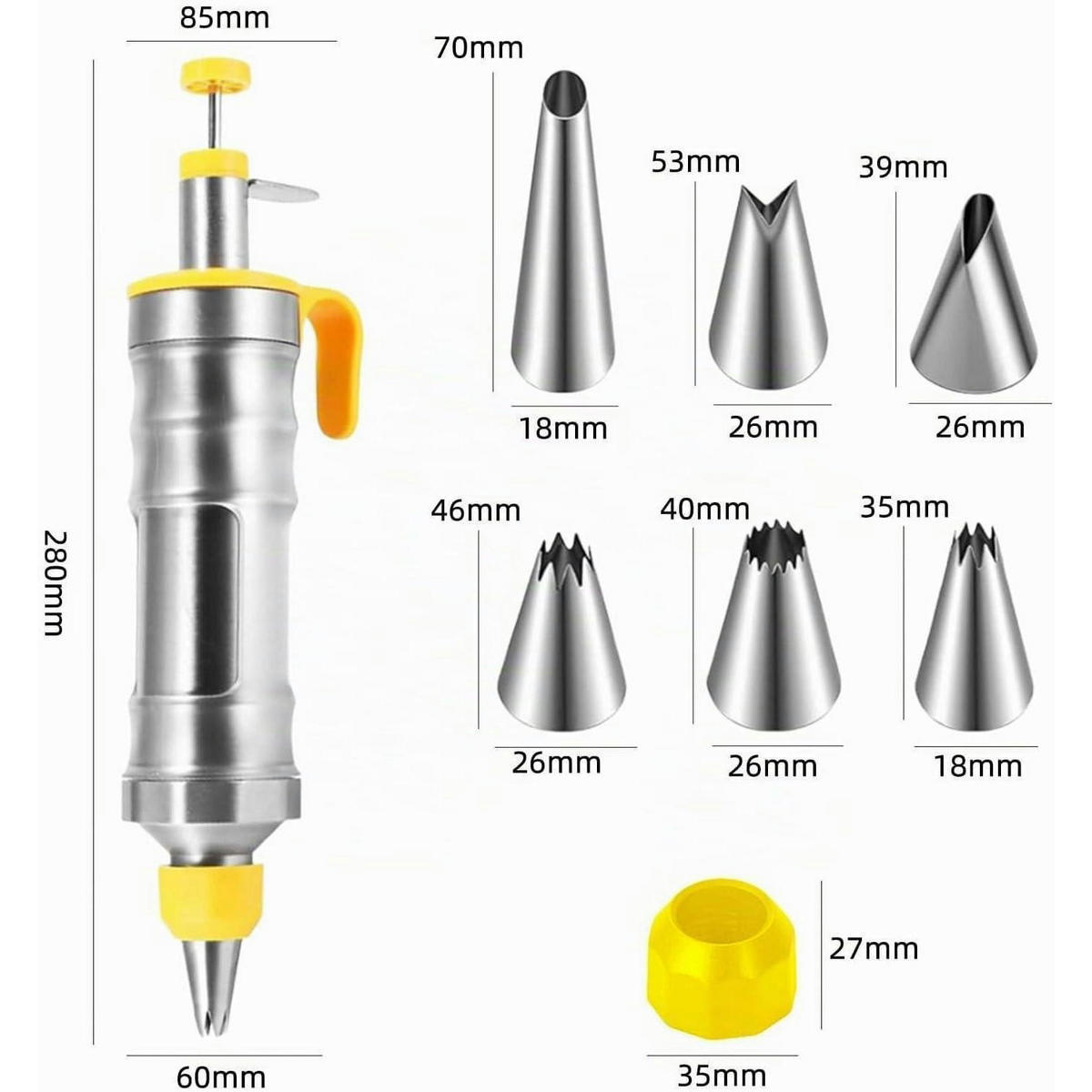 GARNIERSPRITZEN Set Edelstahl mit 6 Tüllen - Gelb, Metall (8.5/6/28cm)