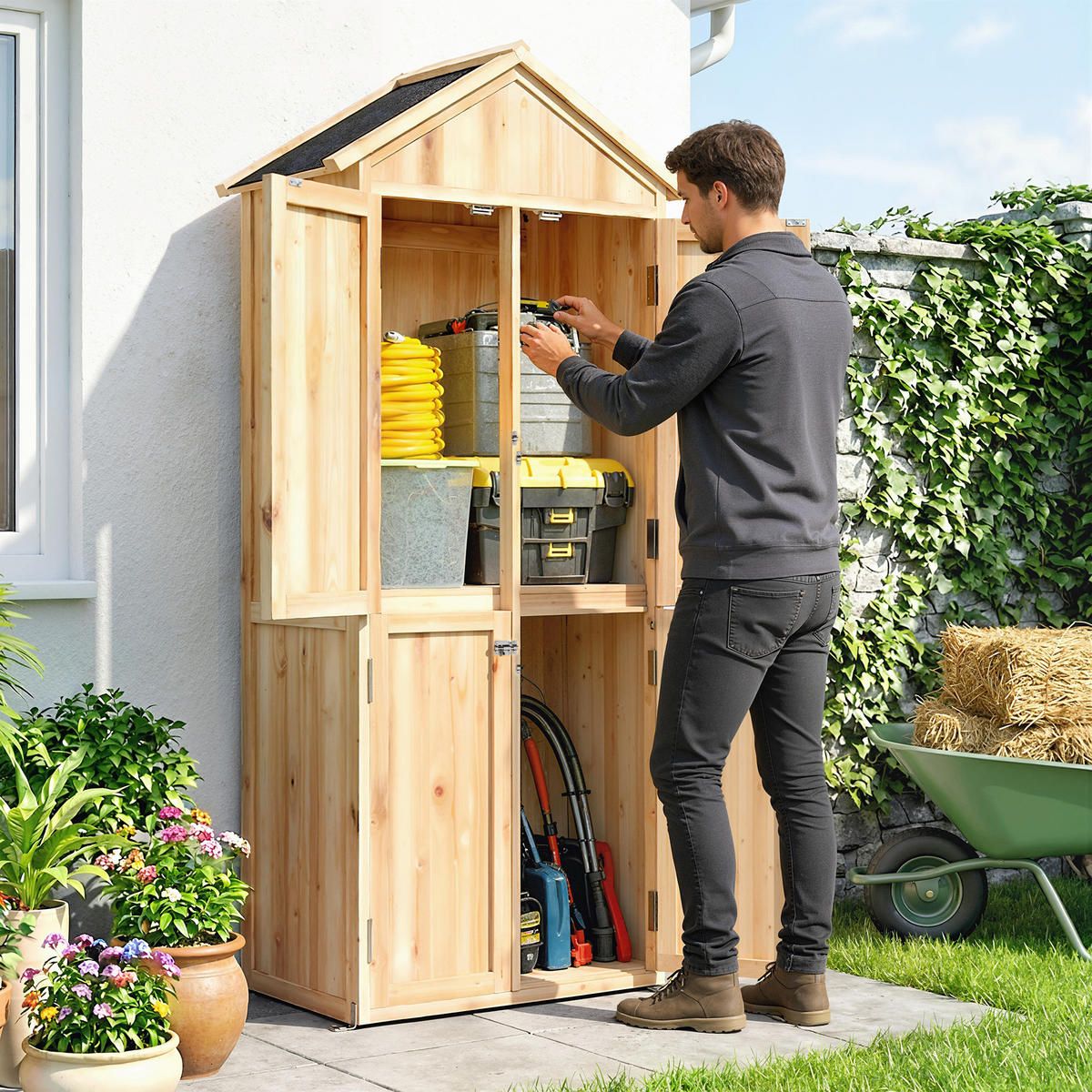GERÄTESCHUPPEN DE-17612 Naturholz - Naturfarben, Holz (82/190/50cm) - ComfortXL