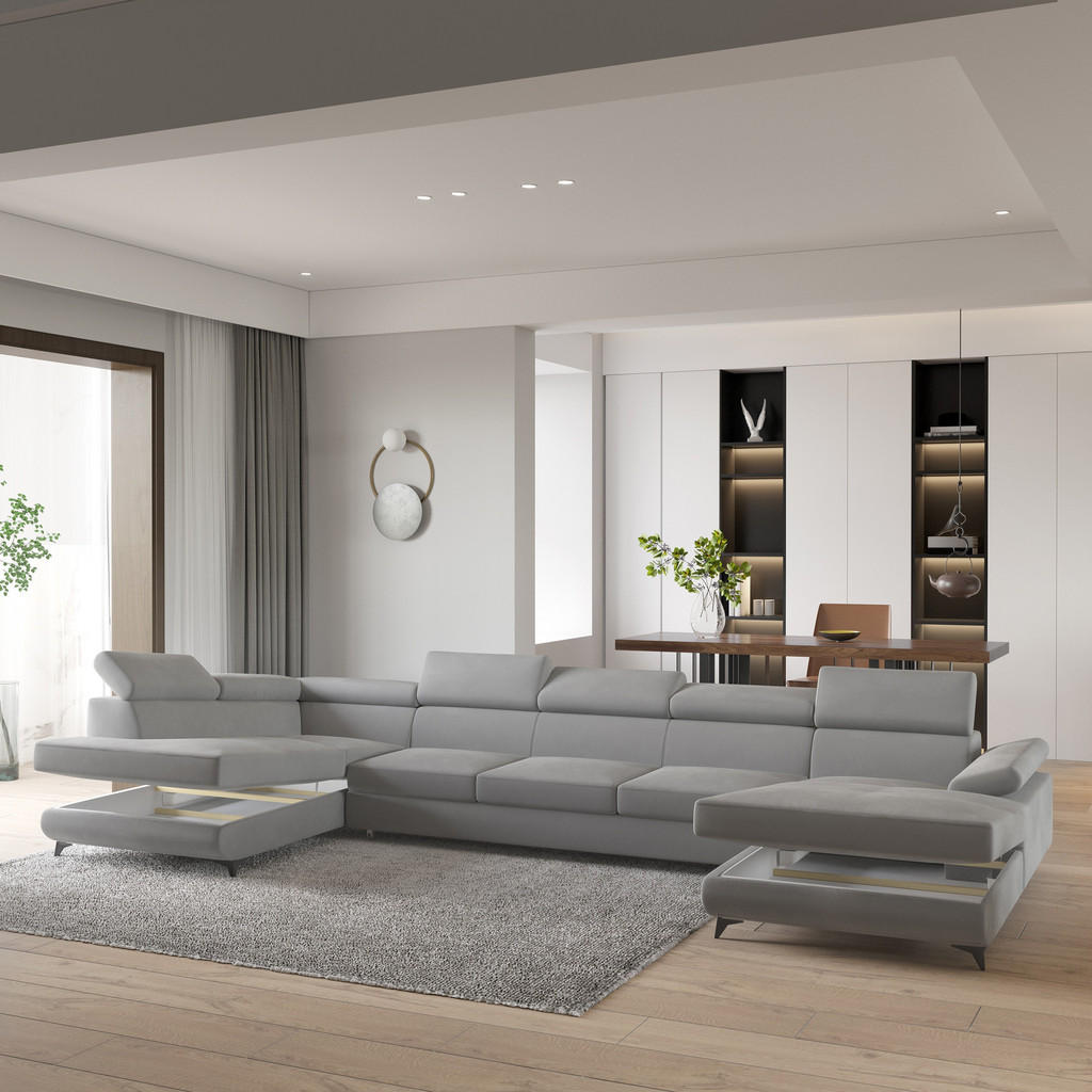 Thumbnail - Masseno Wohnlandschaft, Creme, Holz, 6-Sitzer, U-Form, 410x89x190 cm, Wohnzimmer, Sofas & Couches, Wohnlandschaften, Woh...