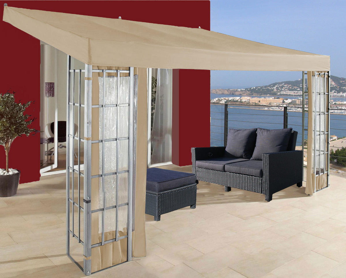 3 Seitenteile Anbaupergola Alu Optik 3x4m Sand - Beige, Textil (400/300cm) - QUICK STAR