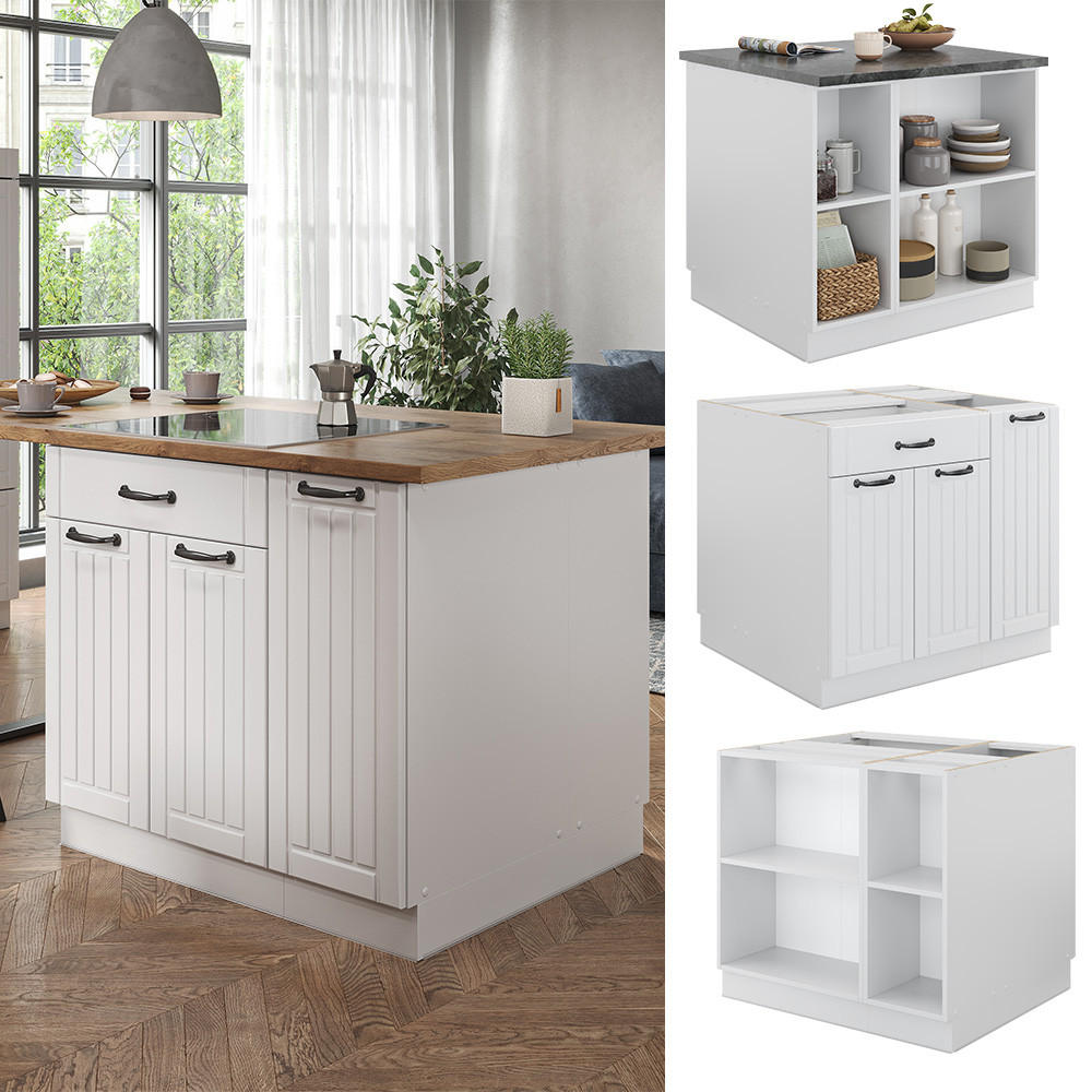 KÜCHENINSEL Fame-Line Weiß Landhaus/Weiß 90 cm mit Schublade, ohne AP - Creme/Weiß, Holzwerkstoff (90/82/60cm) - Vicco
