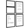 POSTER Set mit 4 Küchenzitate, Nachrichten A3 Schwarzer Rahmen - Schwarz, Papier (29.7/3cm) - Nacnic