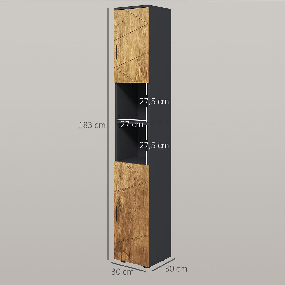 HOCHSCHRANK Dunkelgrau 30/30/183 cm - Eichefarben, Holzwerkstoff (30/183/30cm) - PANGIVO