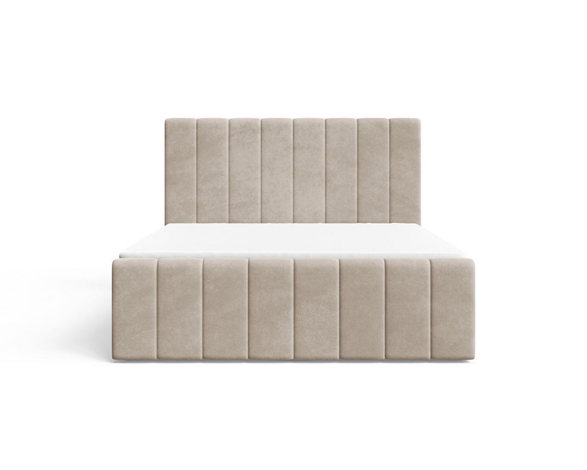 BOXBETT 01 BIS 180 x 200 cm - Manila - Modernes Polsterbett mit Bettkasten inkl. PU-Schaum-Topper und Federmechanismus - Beige, Holz (180/200cm) - ROYAL24_MARKT