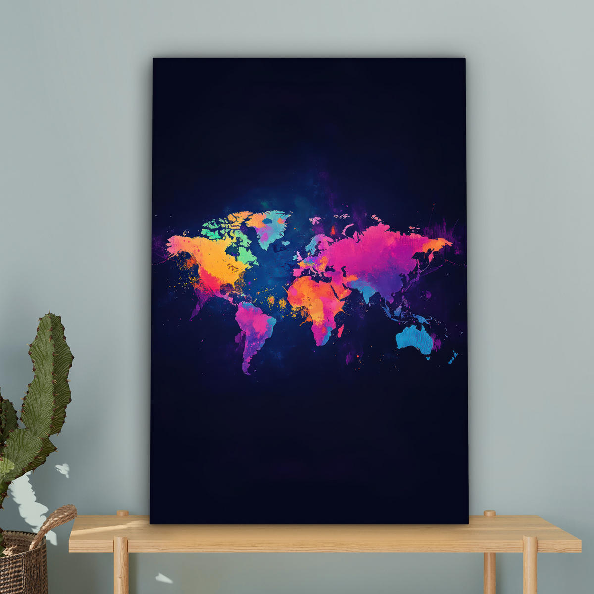 LEINWANDBILD Weltkarte - Bunt - Graffiti 60x90 cm - Multicolor, Textil (60/90cm) - MuchoWow