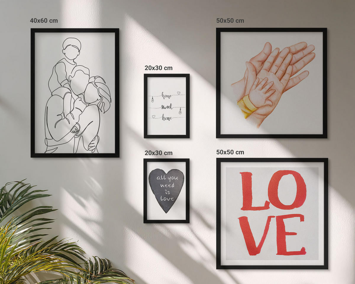 BILDER SET 5er Set - 50x50 cm & 20x30 cm & 40x60 cm Schwarzer Rahmen - Weltraum-Astronauten-Sterne - Schwarz, Kunststoff (40/60cm) - TULUP