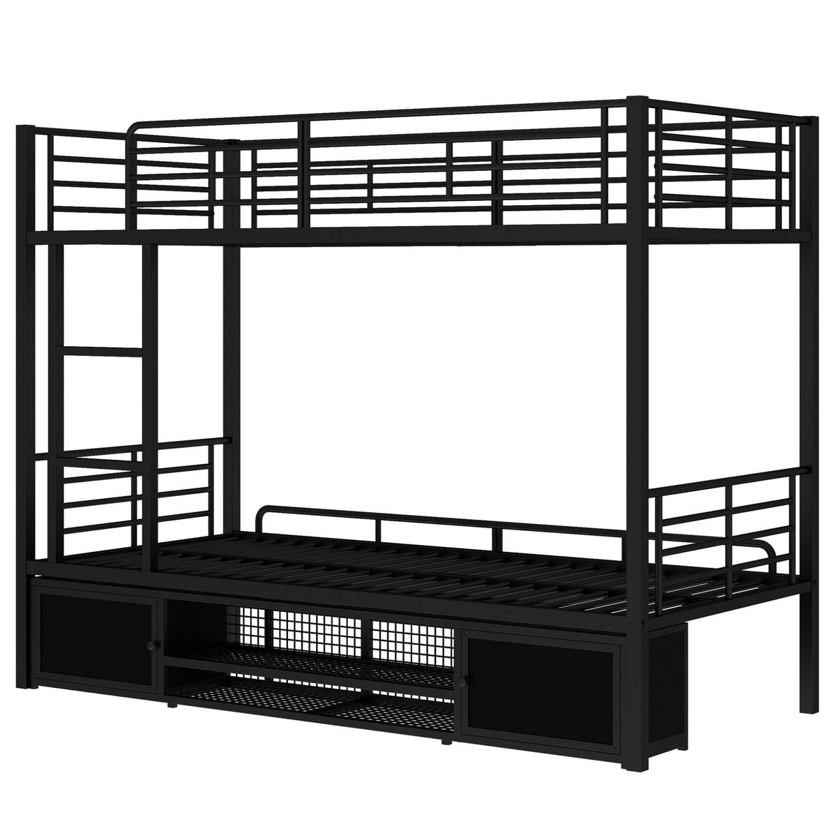 ETAGENBETT mit Schuhregal und 2 Schränken 90x200 cm Metall Schwarz - Schwarz, Metall (90/200cm) - Beauniv