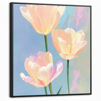 LEINWAND Bilder mit Rahmen - Tulpen - Rosa Akzente - Blau - 90x90 - Pastellblau, Textil (90/90cm) - MuchoWow