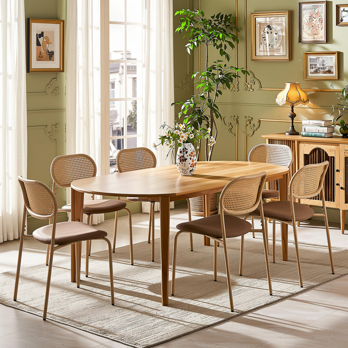 ESSZIMMERSTUHL Set 6er Braun PU & Rattan Polsterstuhl mit Metallbeinen - Braun, Kunststoff (46/80/48cm) - Urban Meuble