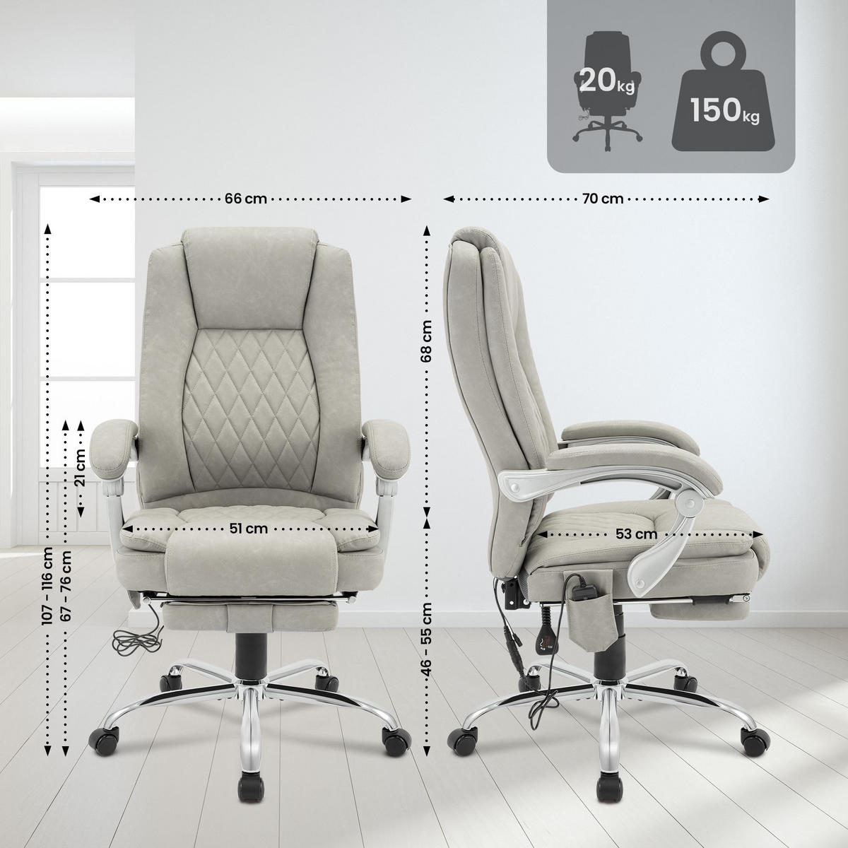 CHEFSESSEL Lederlook Grau - Chromfarben/Grau, Textil/Metall (67/110/70cm) - CLP