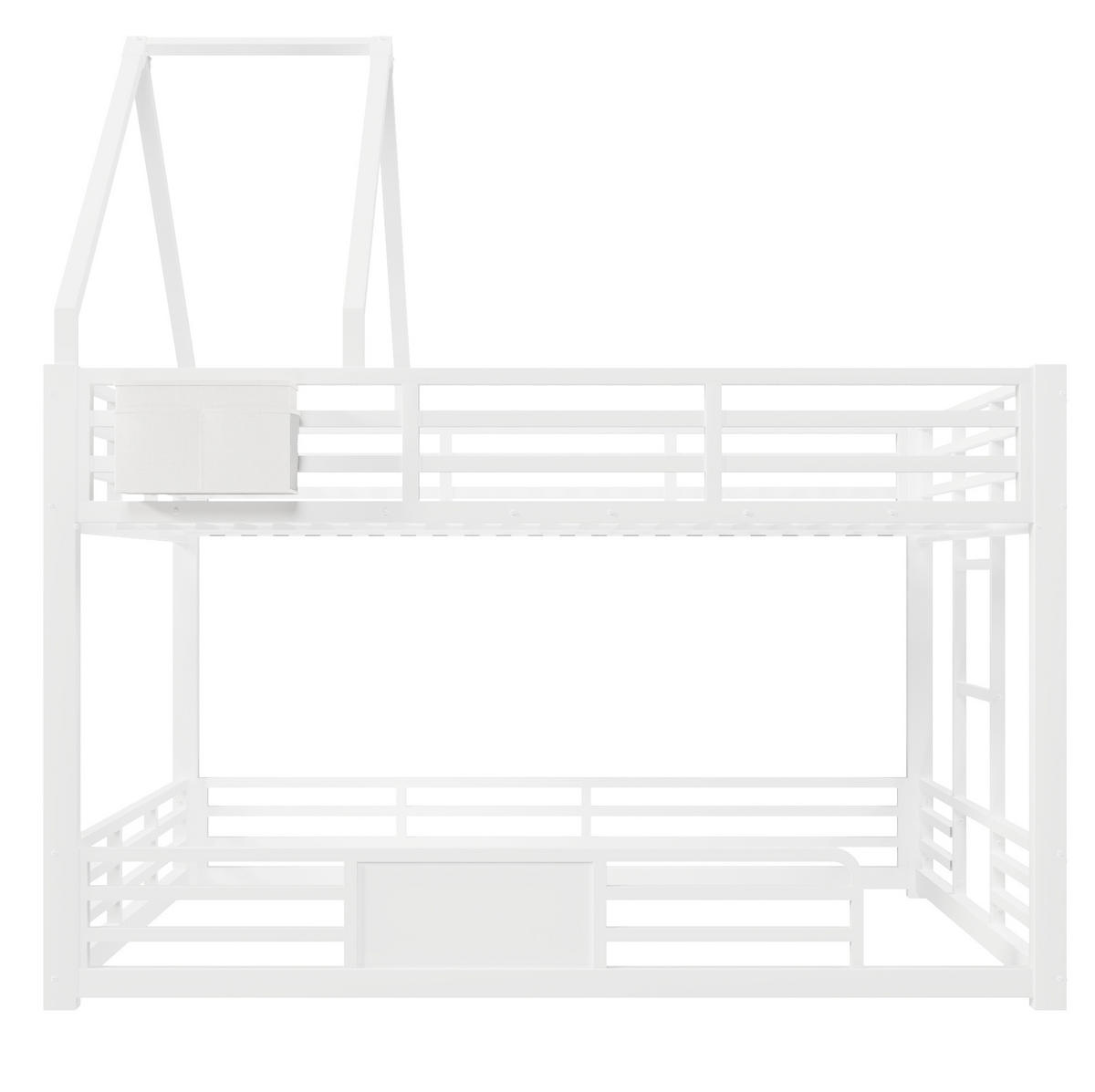 ETAGENBETT Metall & MDF 140x200 cm Weiß mit LED-Beleuchtung, Hausbett-Design und Stofftaschen - Weiß, Metall (140/200cm) - Modfu