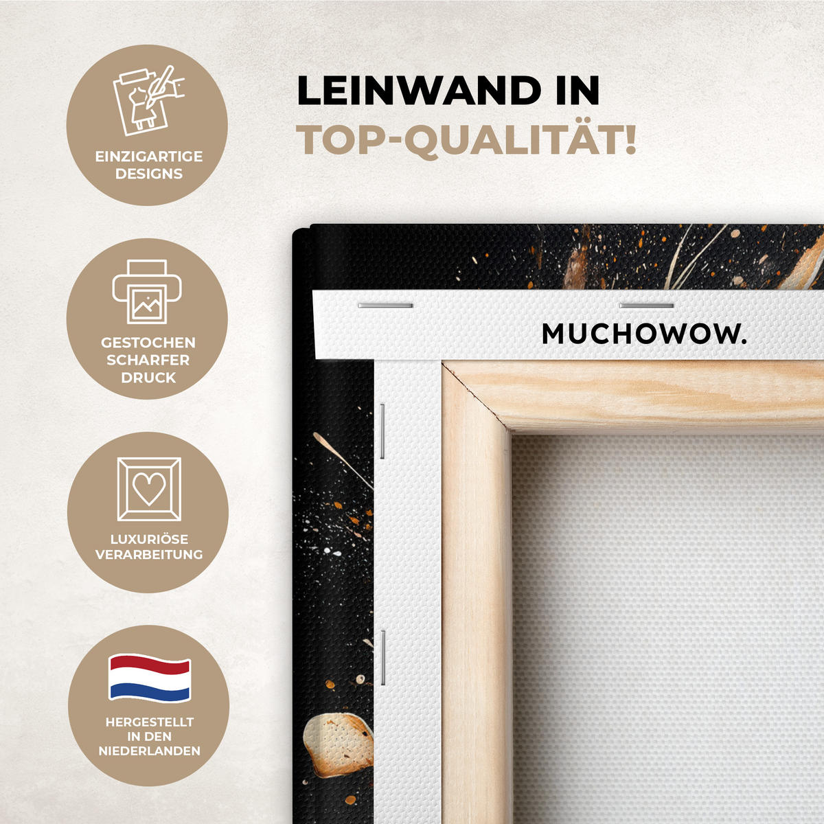 LEINWANDBILD Blumen - Gold - Graffiti - Schwarz - Abstrakt 20x30 cm - Cappuccino, Textil (20/30cm) - MuchoWow