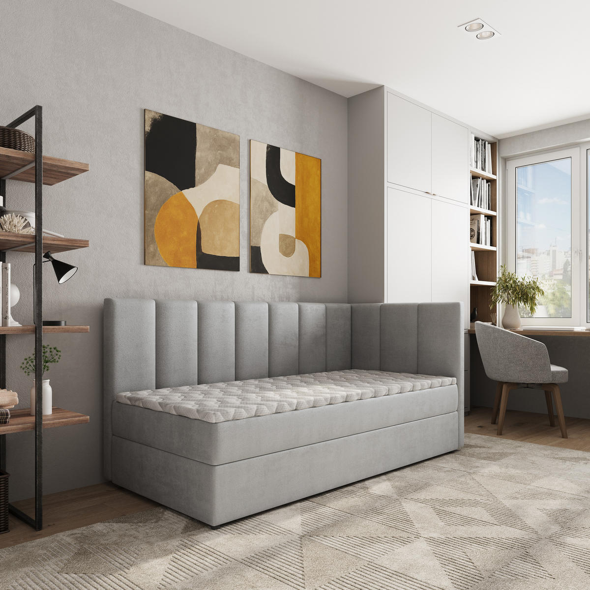 BOXBETT BEVE 80x200 cm mit Matratze und Topper, H2+H3 - Hellgrau - Hellgrau, Holz (80/200cm) - MASSENO