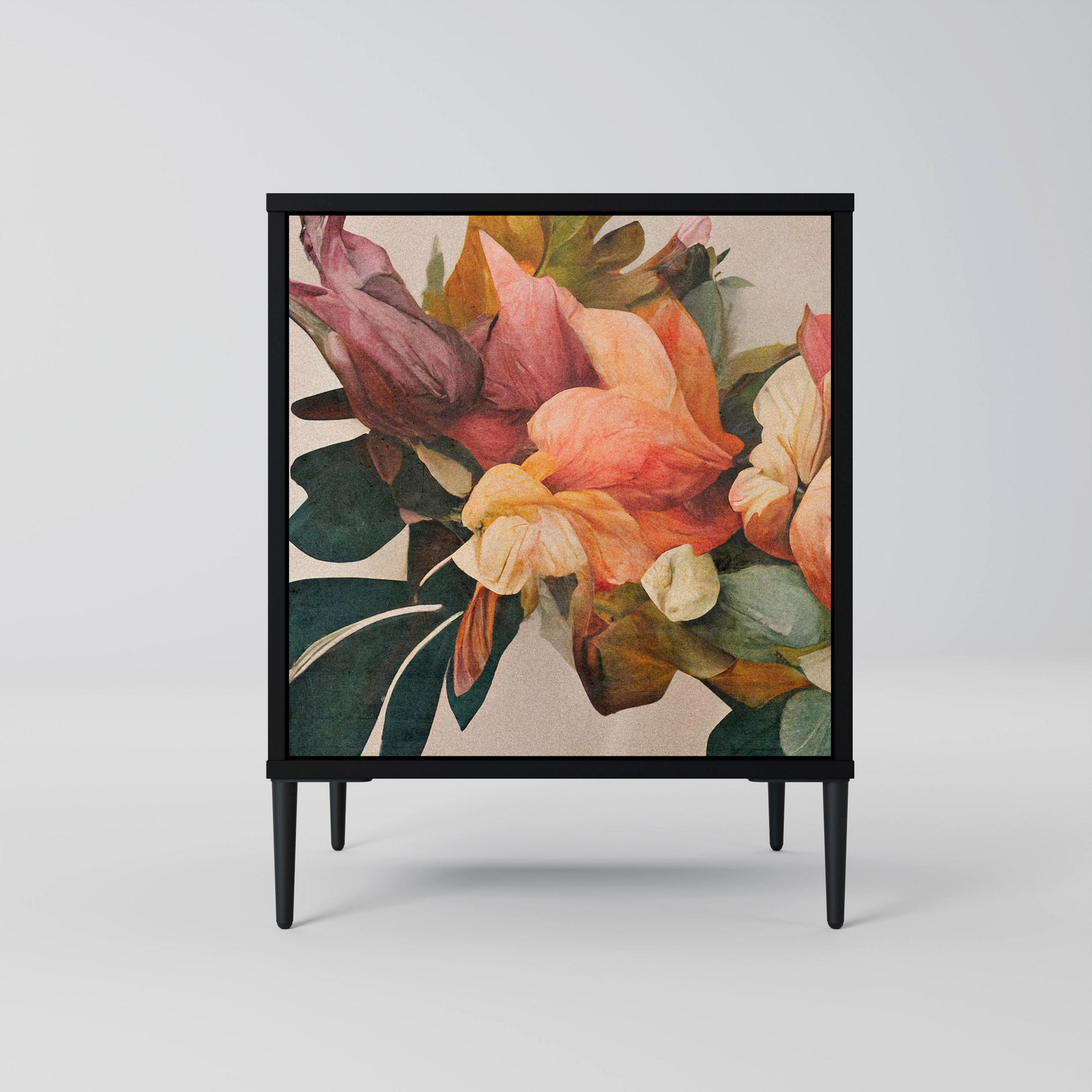 SIDEBOARD STYLISH BEAUTY, Schwarz, 57,5x42x72,5 cm, Schwarze Metallfüße - Multicolor/Schwarz, Holzwerkstoff/Metall (57.5/72.5/42cm) - SpaceRebels