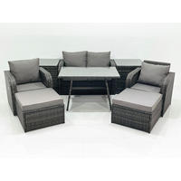 GARTENMÖBEL SET mit COUCHTISCH Polyrattan Dunkelgrau 6-Sitzer - Dunkelgrau/Grau, Glas/Kunststoff - Fimous