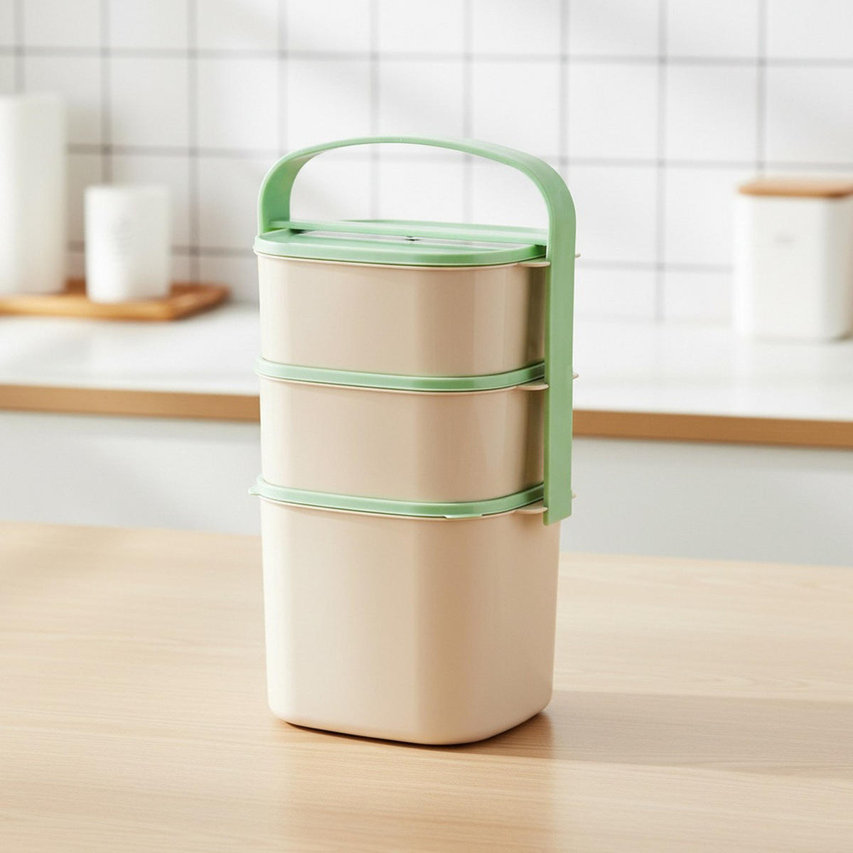 LUNCHBOX Dreistöckige aus Kunststoff 2 l 2 x 1,15 l - Grün, Kunststoff (15/30/15cm) - Orion 