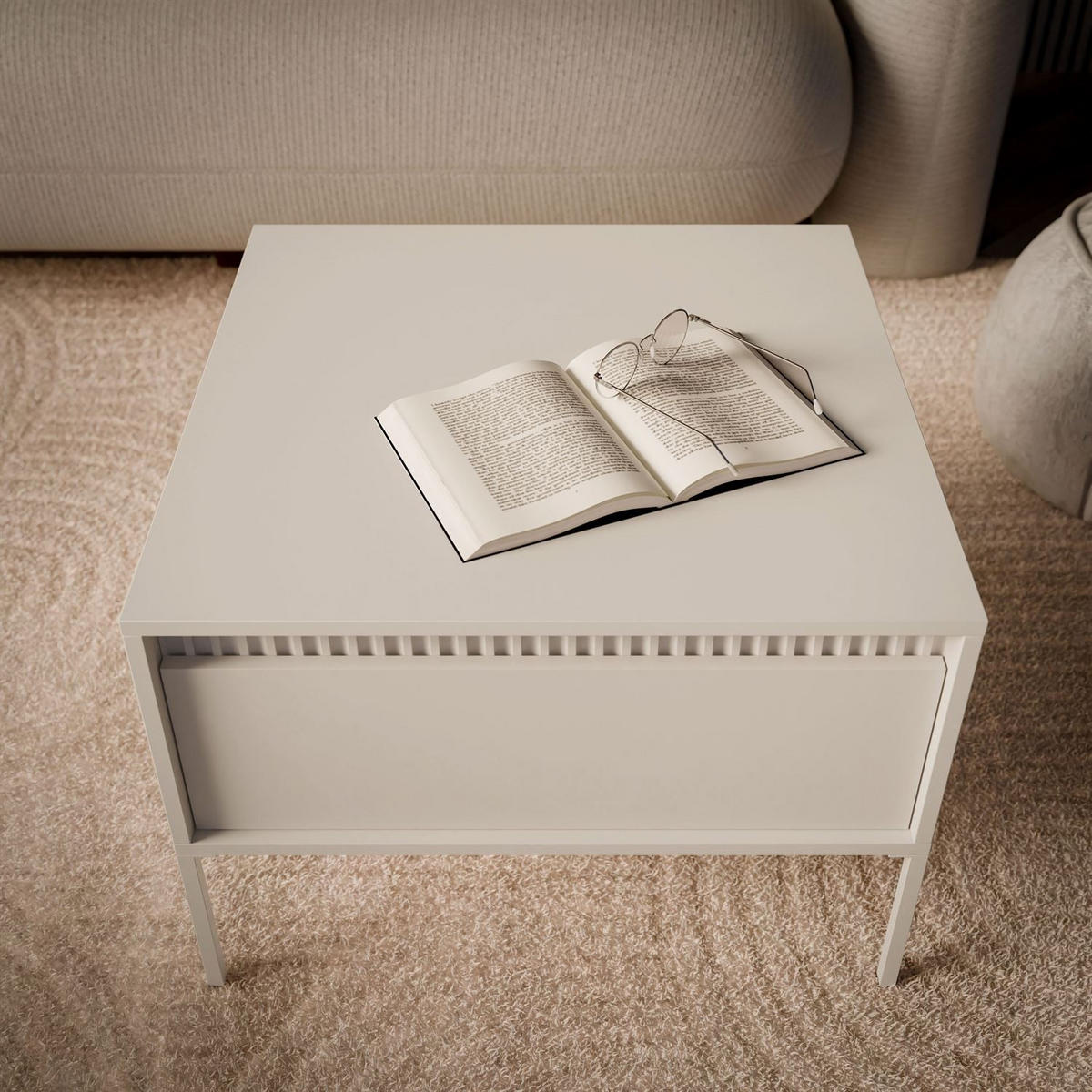 COUCHTISCH YASUMI mit Schublade beige - Beige, Holzwerkstoff (68/68/48.4cm) - Lookway