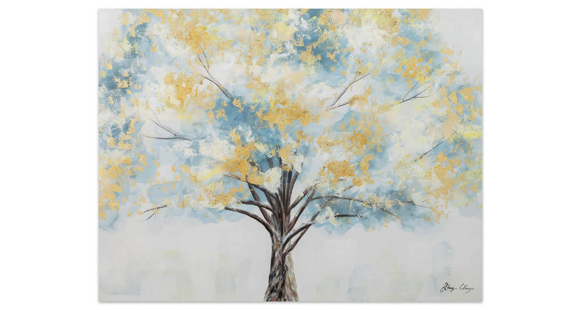 ACRYLBILD HANDGEMALT 100/75 cm - Türkis/Goldfarben, Holz/Textil (100/75cm) - KUNSTLOFT