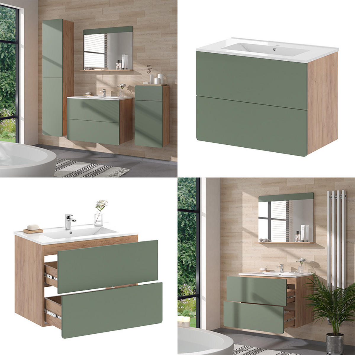 Eichefarben/Grün, Holzwerkstoff (80/59.3/46cm) - Vicco