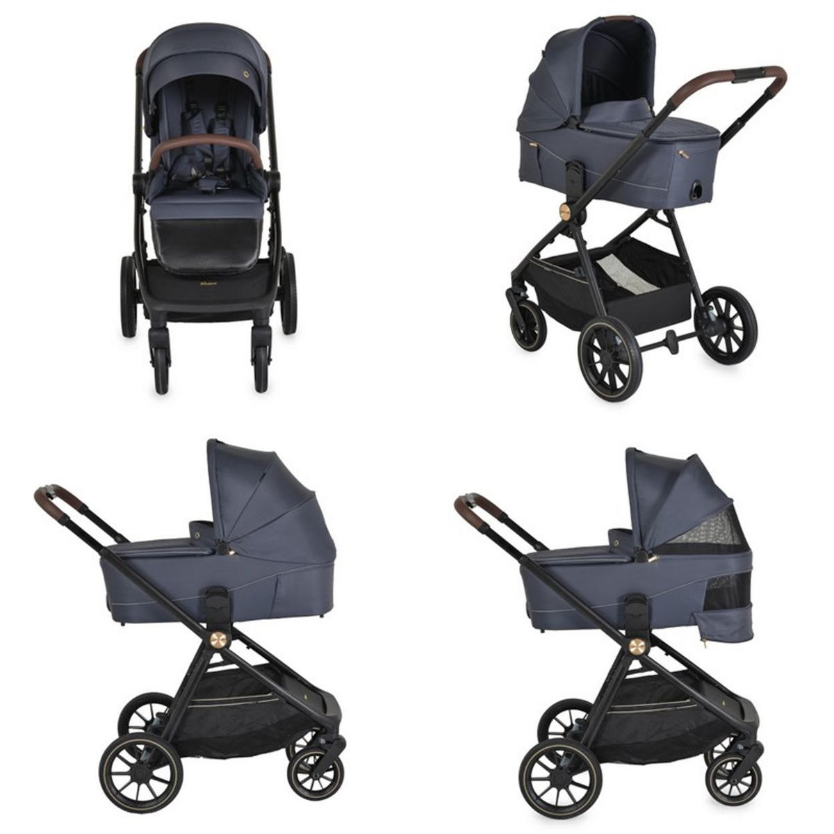 KOMBIKINDERWAGEN 2 in 1 Celebrity dunkelgrau Stoßdämpfer PU-Rollen Wickeltasche - Grau, Metall (96/60/100cm) - Cangaroo