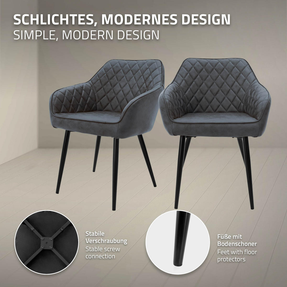 ESSZIMMERSTUHL 6er Set Anthrazit Kunstleder - Anthrazit/Schwarz, Kunststoff/Metall (63/80/60cm) - ML-DESIGN